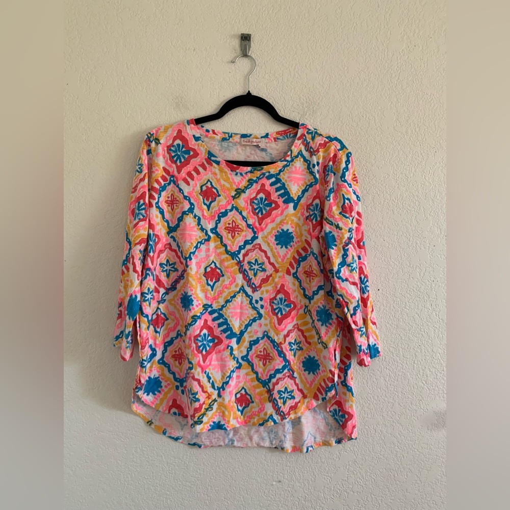 FRESH PRODUCE  Large Marrakesh Catalina Top 3/4 Sleeve Cotton Tunic Top Shirt